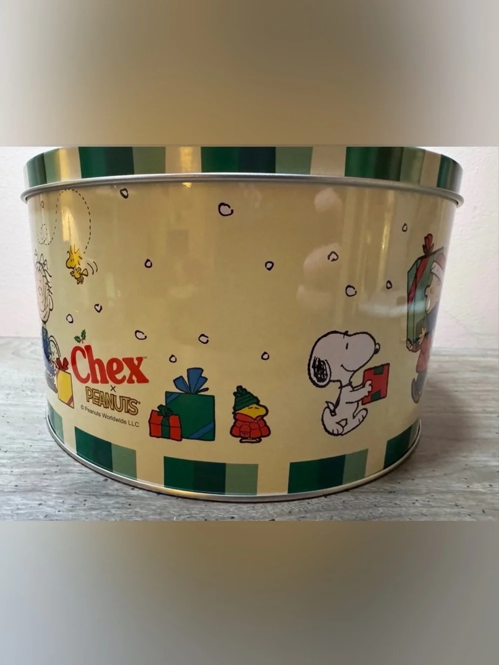 Peanuts and Chex Collab Holiday Tin Container 2025